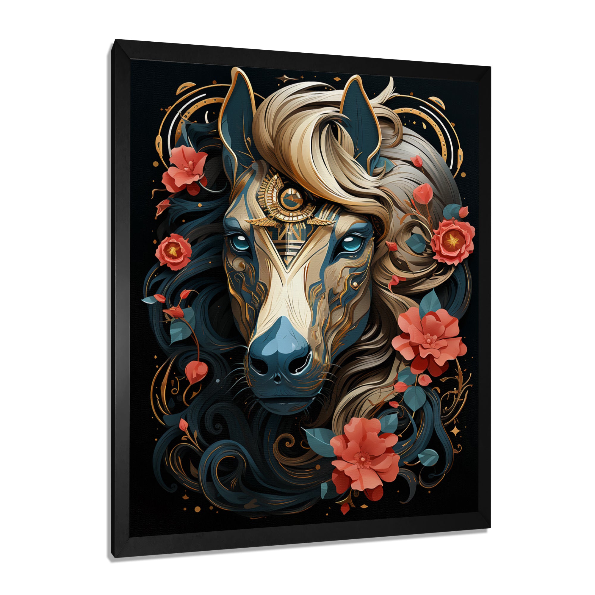 Future Horse Portrait Blooming Flowers - Horse Bedroom Wall Art
