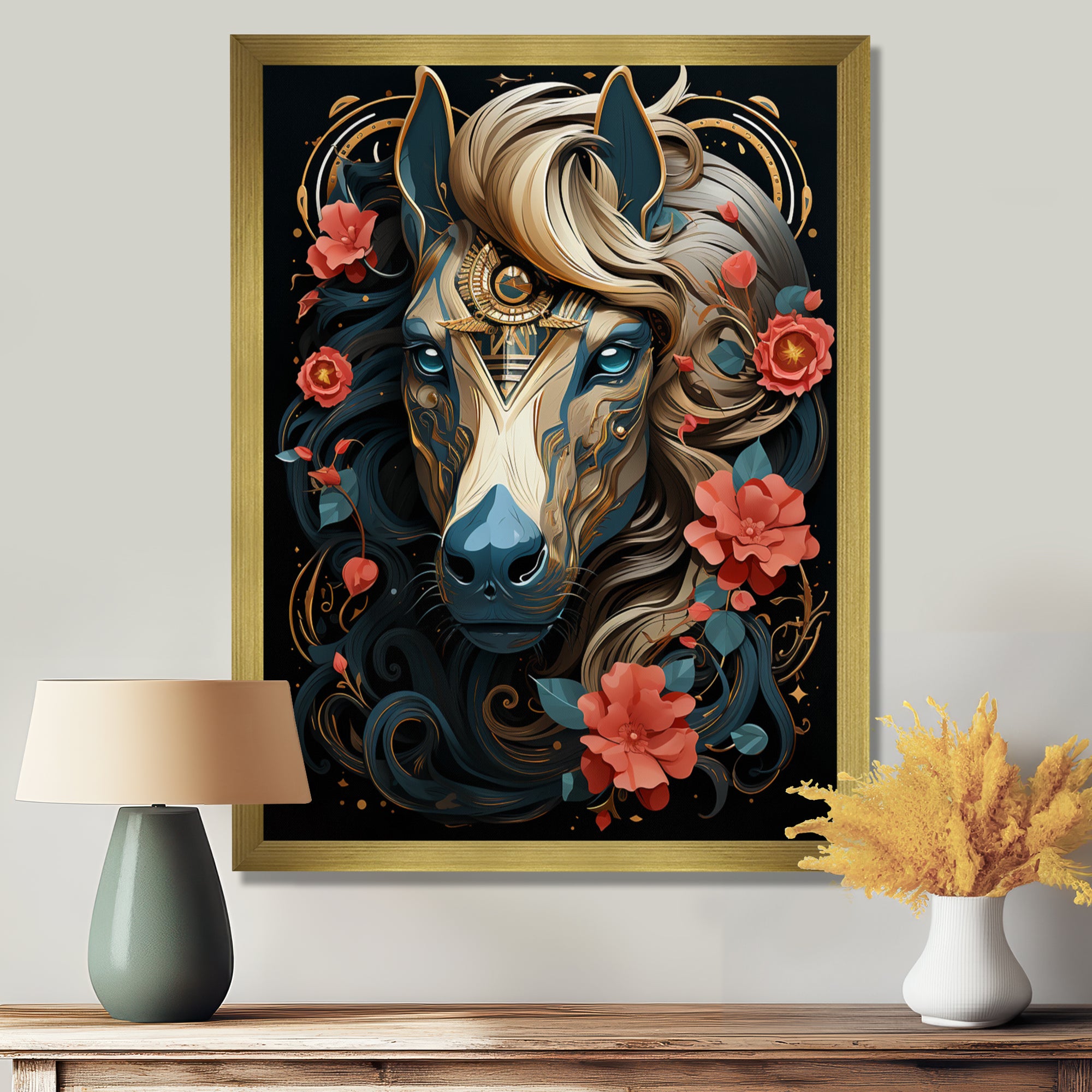 Future Horse Portrait Blooming Flowers - Horse Bedroom Wall Art