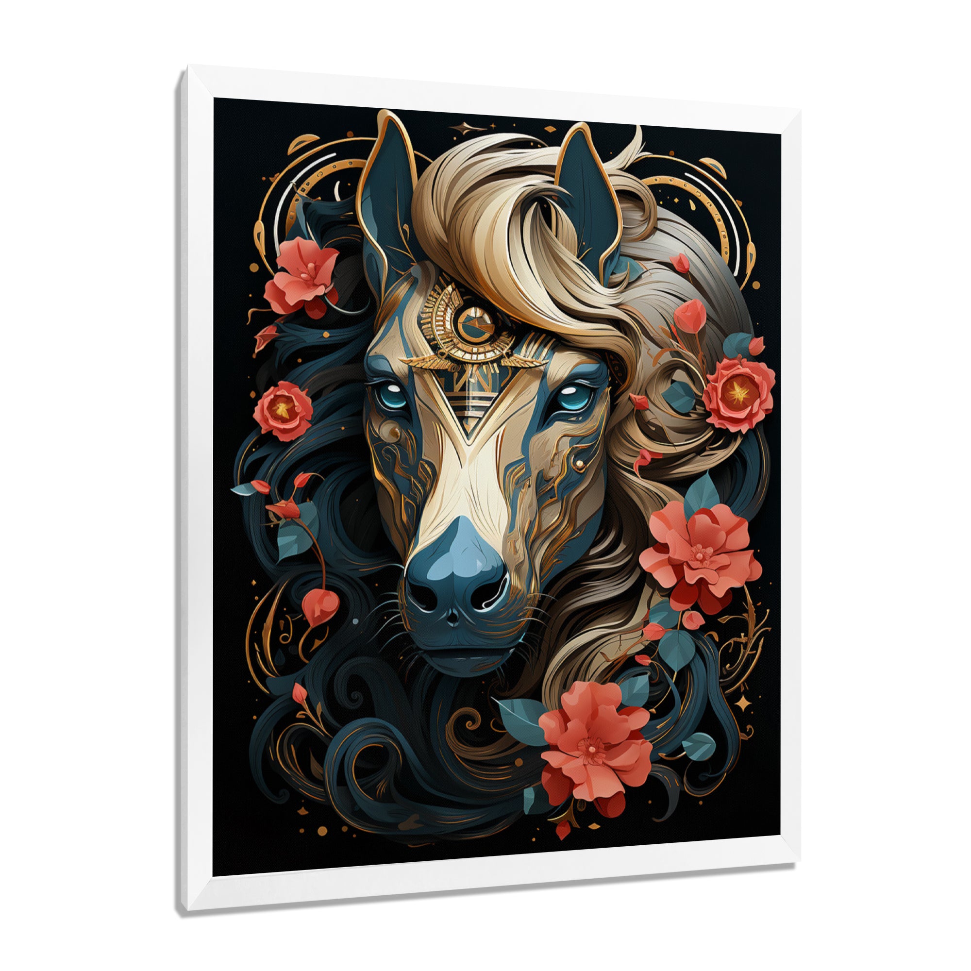 Future Horse Portrait Blooming Flowers - Horse Bedroom Wall Art