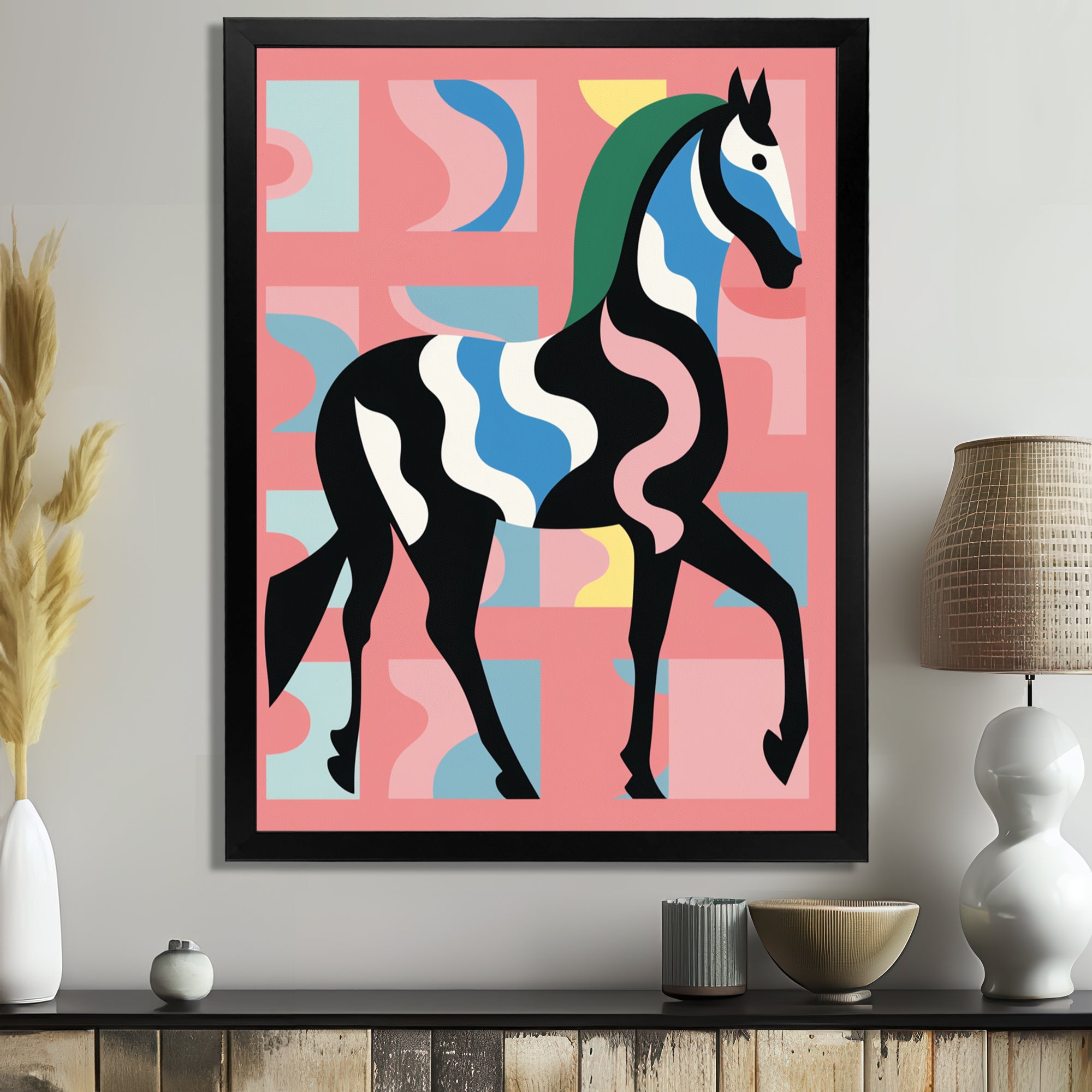 Gracious Black Horse Retro Illustration - Horse Wall Decor