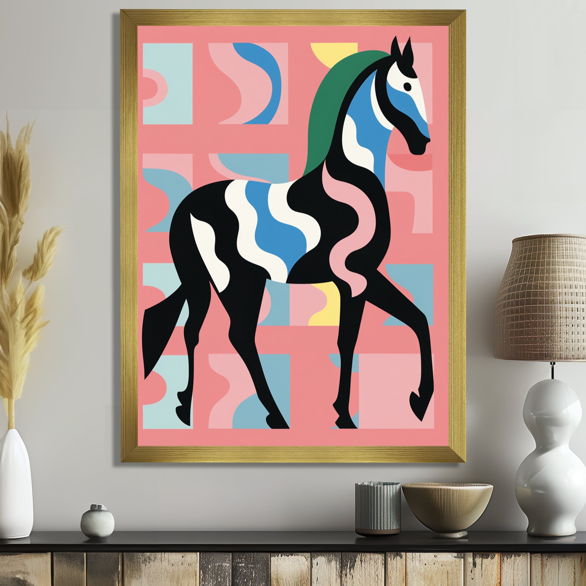 Gracious Black Horse Retro Illustration - Horse Wall Decor