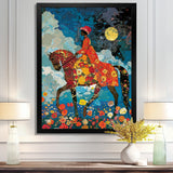 Lady Riding Horse Full Moon Flower Field - Horse Wall Art Prints