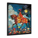 Lady Riding Horse Full Moon Flower Field - Horse Wall Art Prints