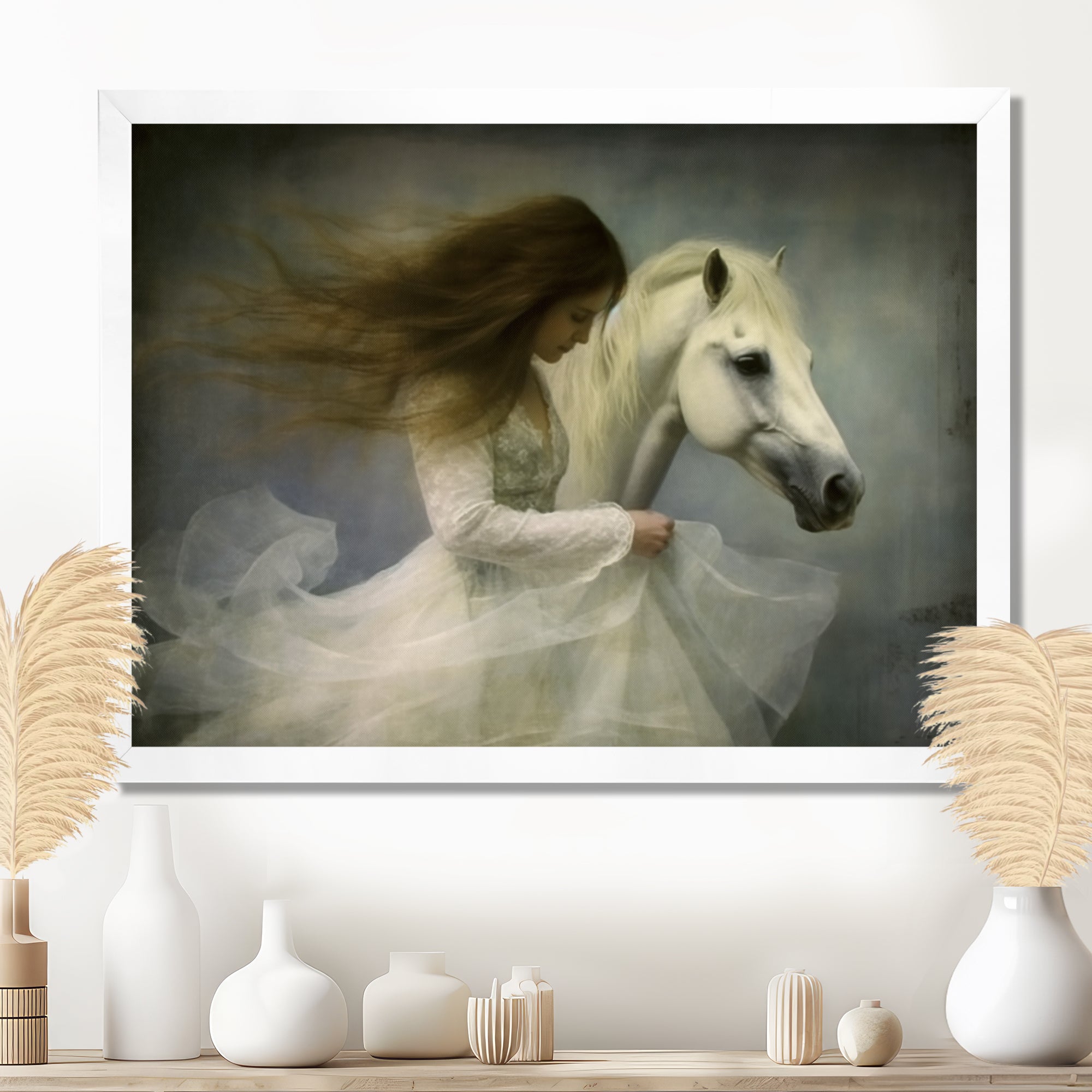 White Dancer With White Horse - Horse Wall Art Prints