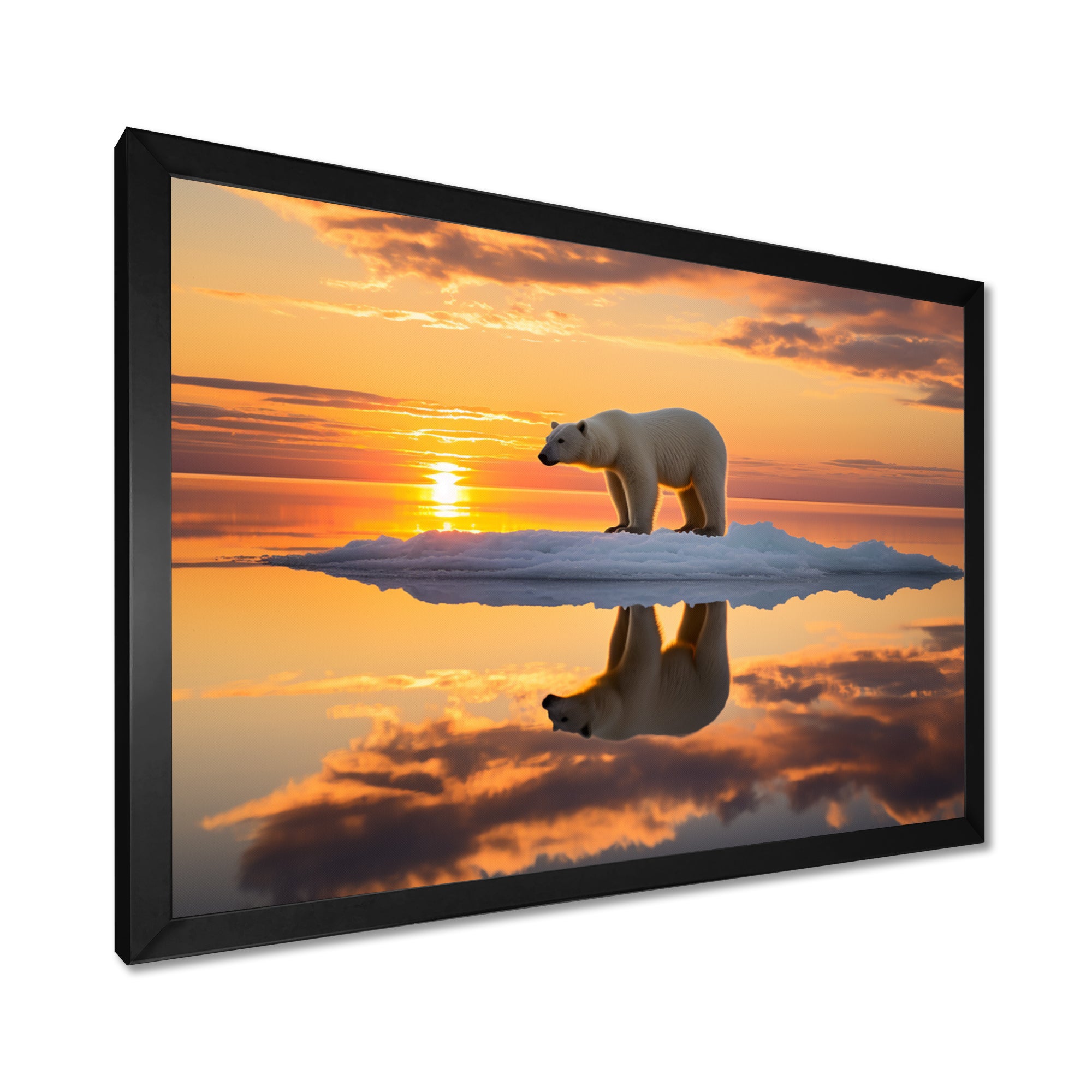 Polar Bear On Iceberg Pink Sunset - Bear Landscape Bedroom Wall Art