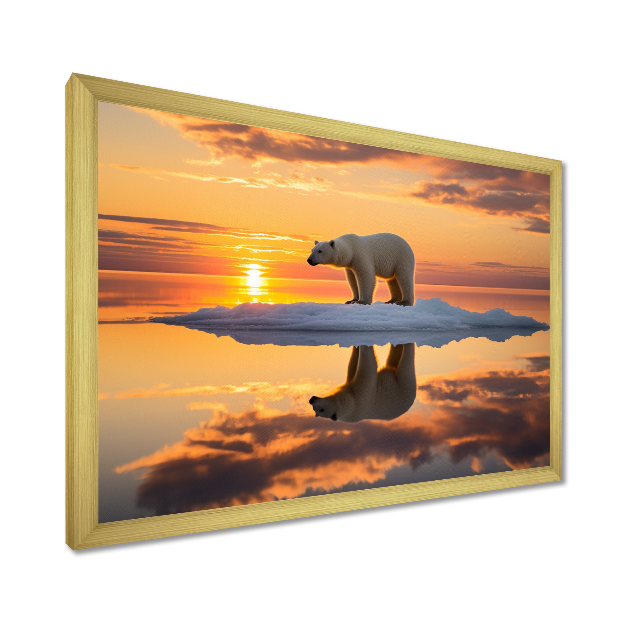 Polar Bear On Iceberg Pink Sunset - Bear Landscape Bedroom Wall Art