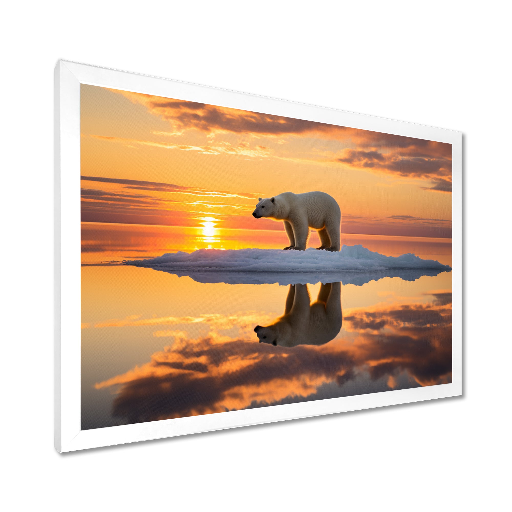 Polar Bear On Iceberg Pink Sunset - Bear Landscape Bedroom Wall Art