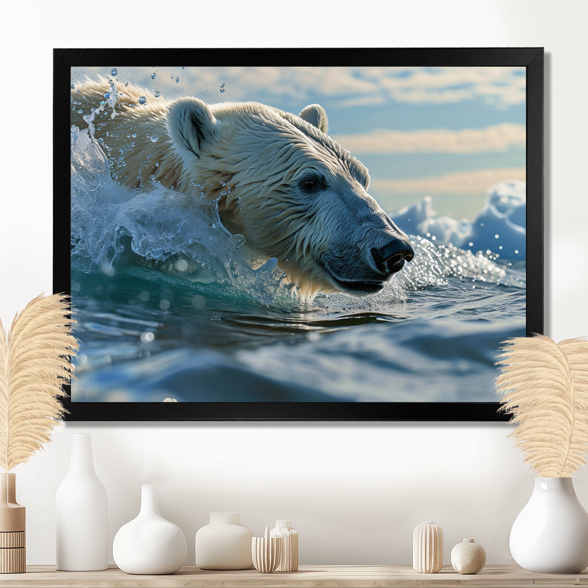 Polar Bear Swimming In Artic Sea - Bear Canvas Wall Art