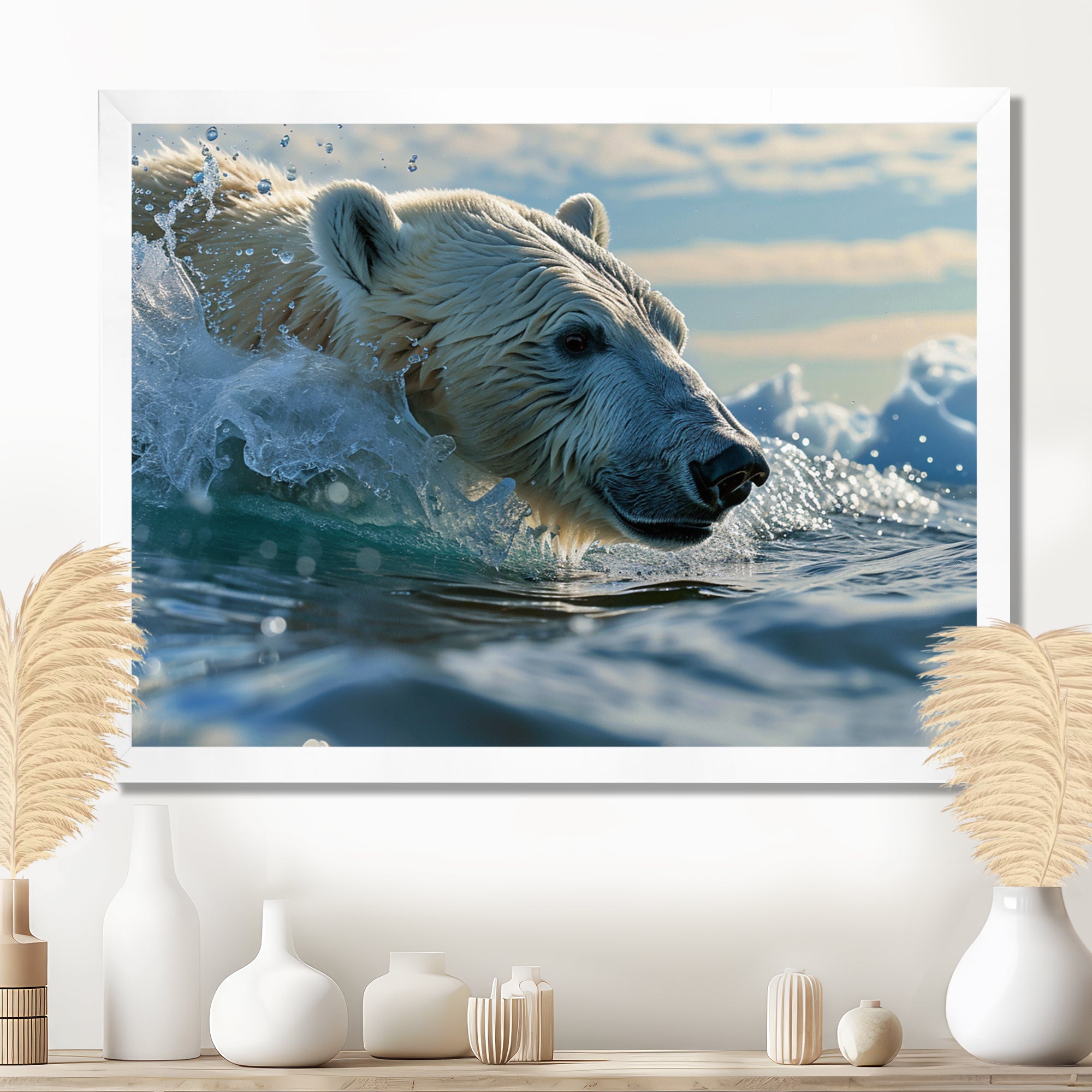 Polar Bear Swimming In Artic Sea - Bear Canvas Wall Art