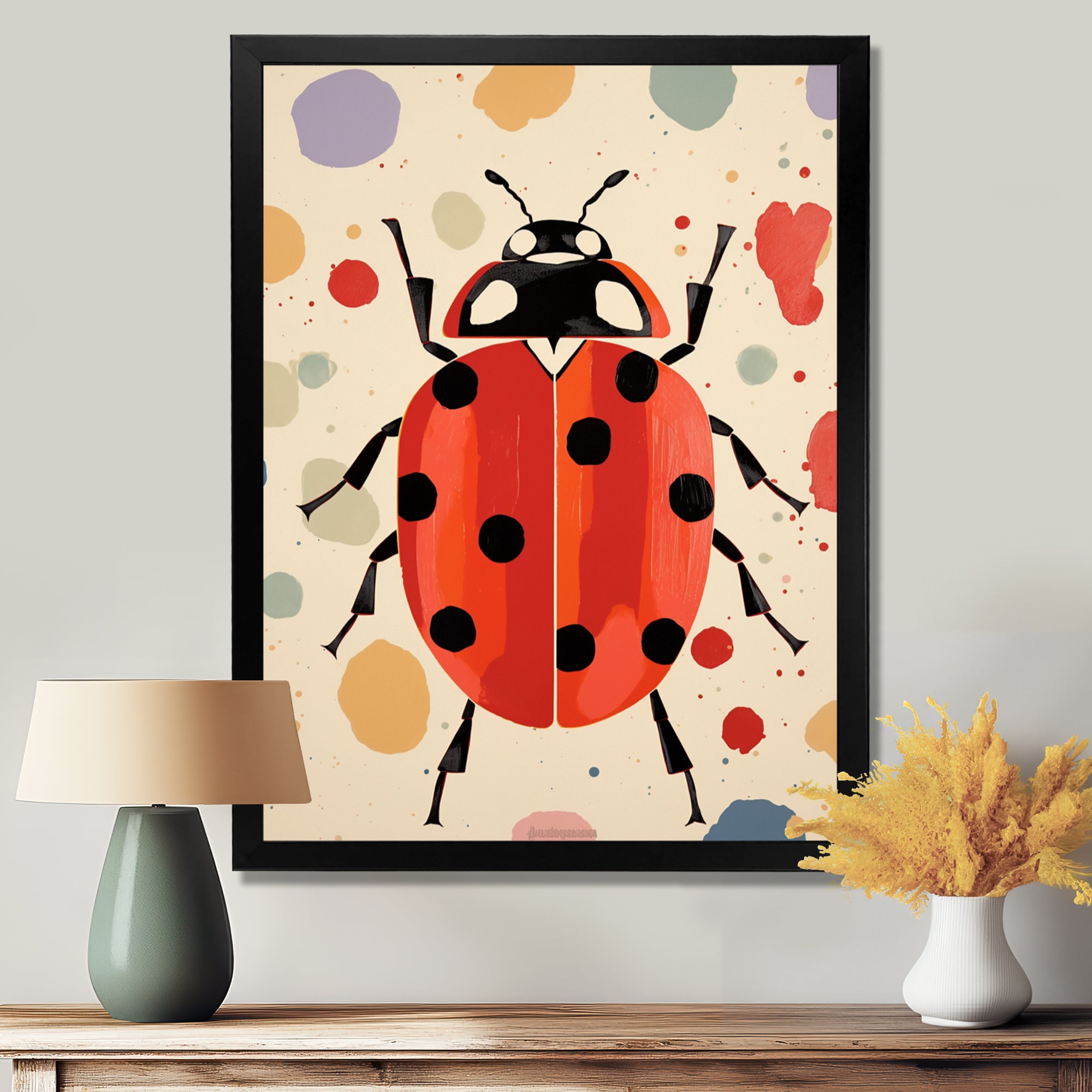 Lady Bug Vintage Retro Illustration - Insects & Bugs Canvas Wall Art