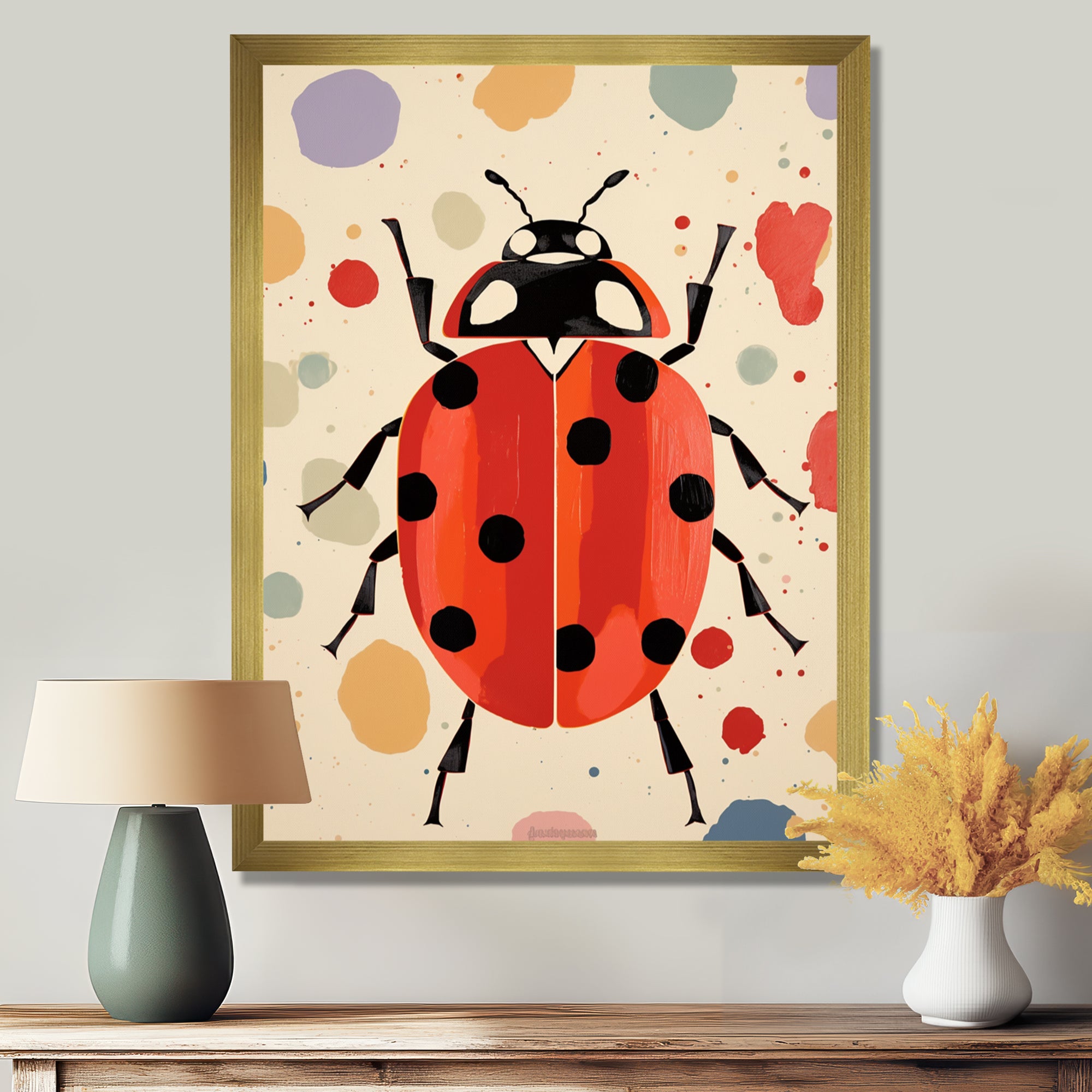 Lady Bug Vintage Retro Illustration - Insects & Bugs Canvas Wall Art