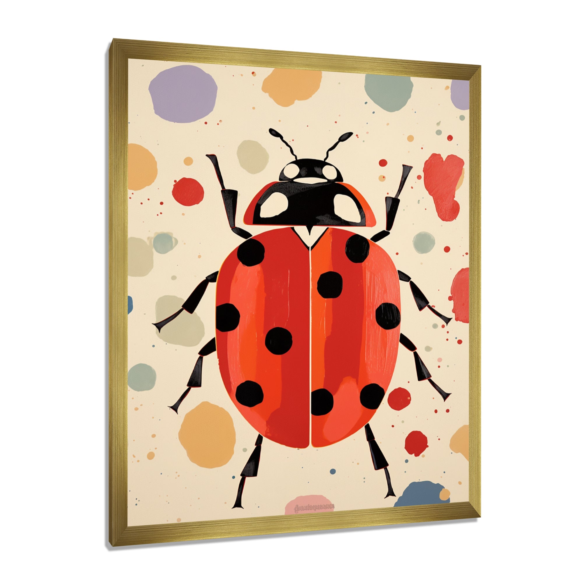 Lady Bug Vintage Retro Illustration - Insects & Bugs Canvas Wall Art
