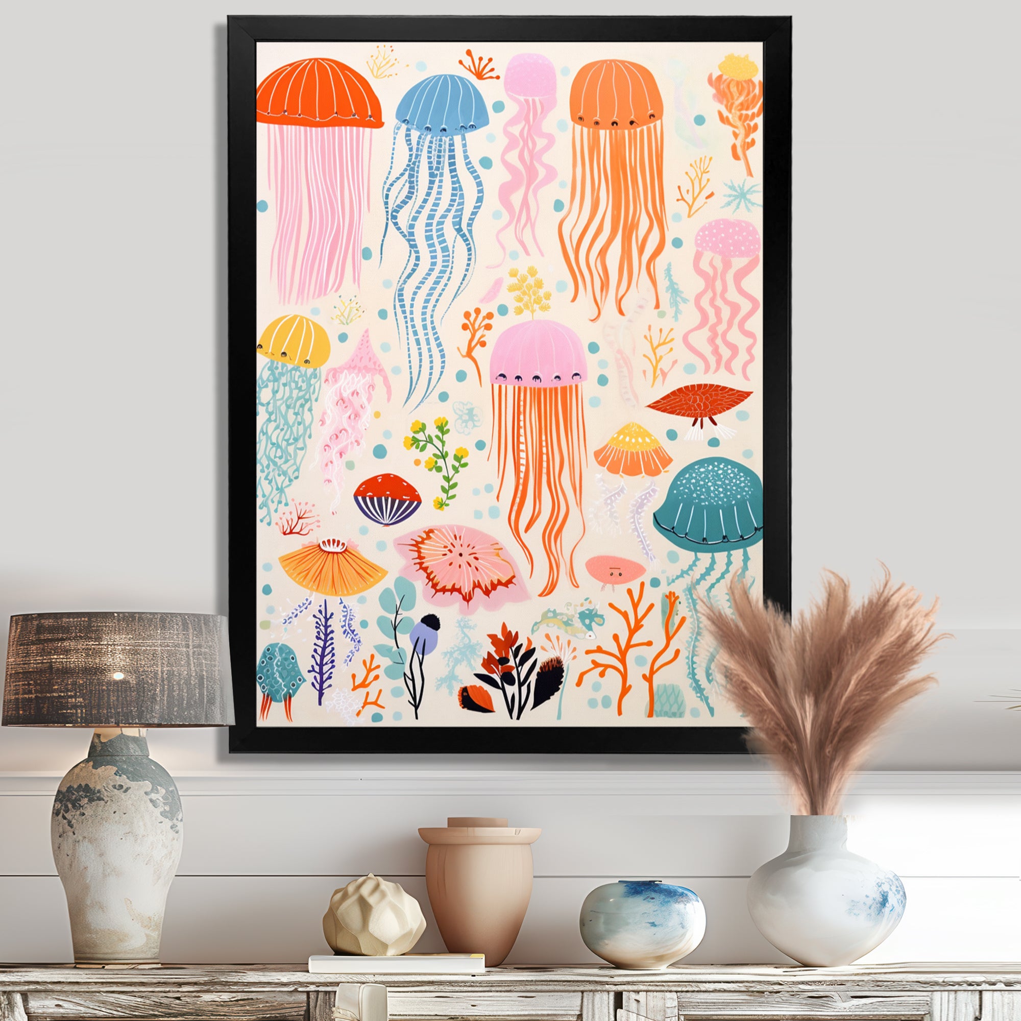 Adorable Jellyfish Retro Illustration - Jellyfish Wall Art Prints