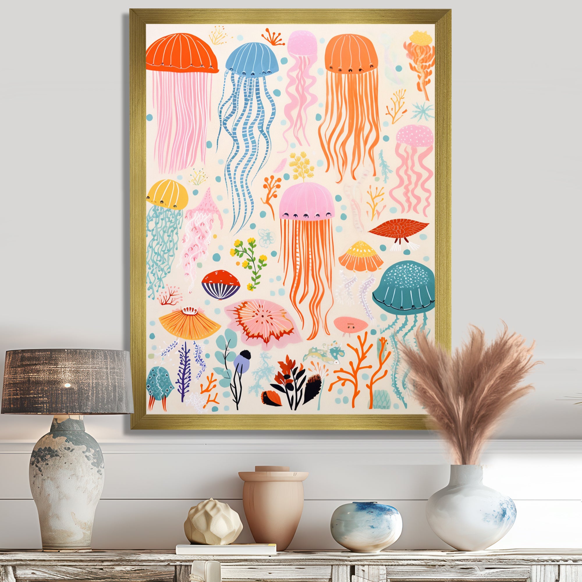 Adorable Jellyfish Retro Illustration - Jellyfish Wall Art Prints