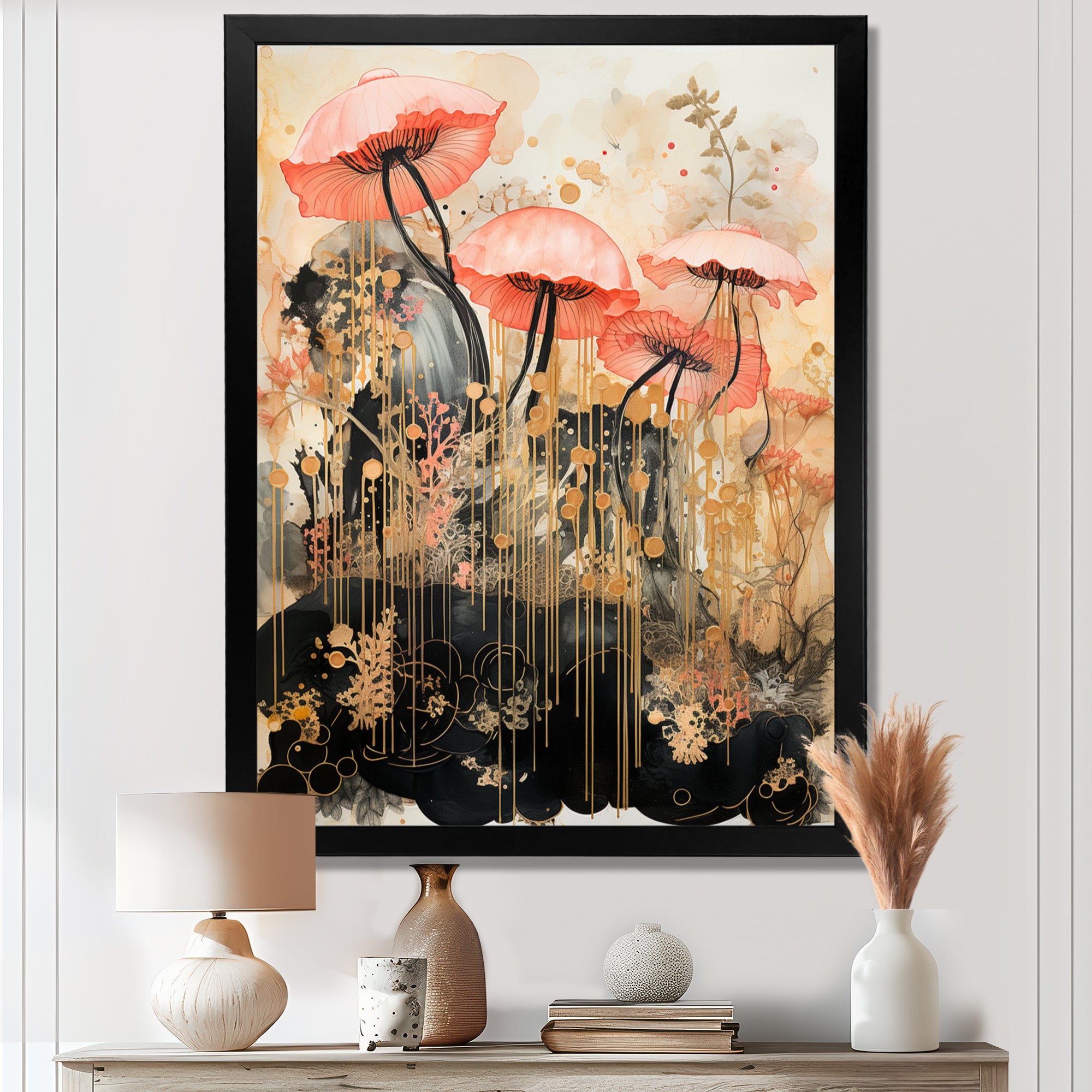 Pink Jellyfish Vintage Collage - Pink Jellyfish Wall Art