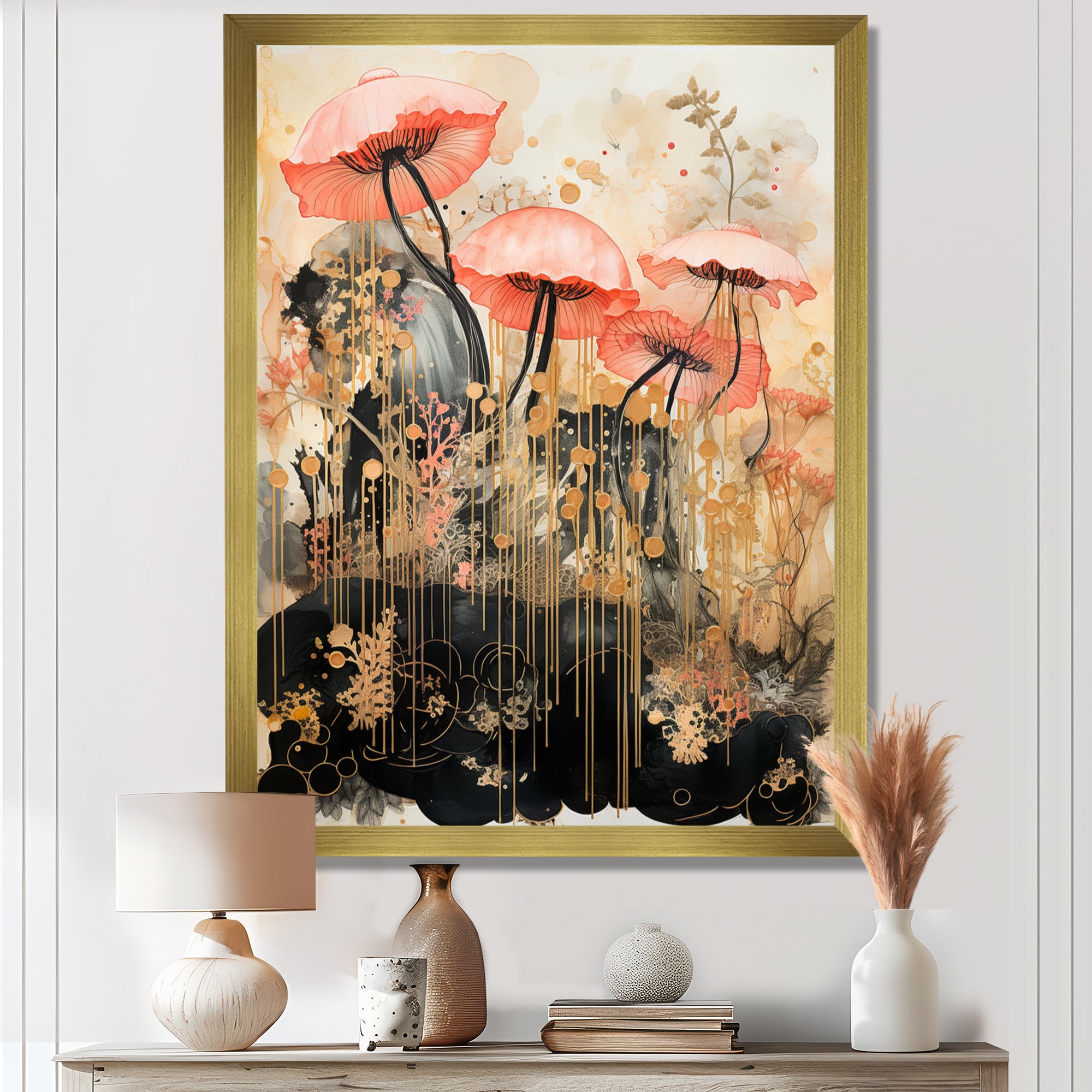 Pink Jellyfish Vintage Collage - Pink Jellyfish Wall Art