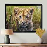 Endearing Lion Cub By The River - Lion Large Canvas Wall Art