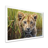 Endearing Lion Cub By The River - Lion Large Canvas Wall Art