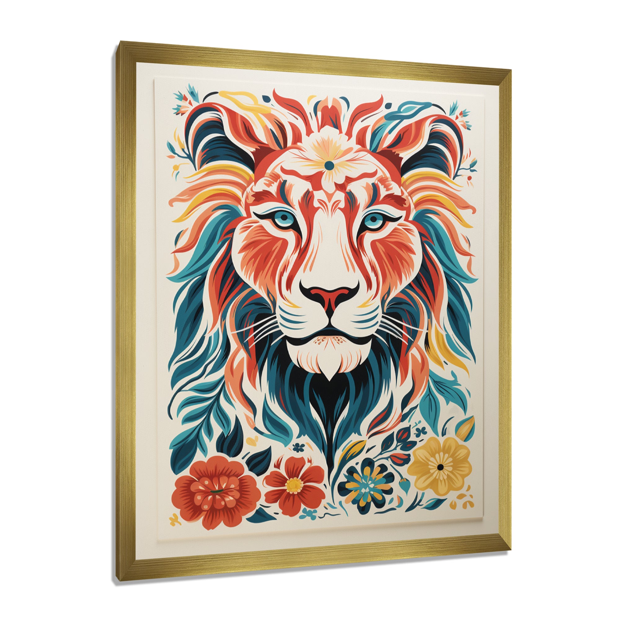 Multi-color LION GRAPHIC - Lion Bedroom Wall Art