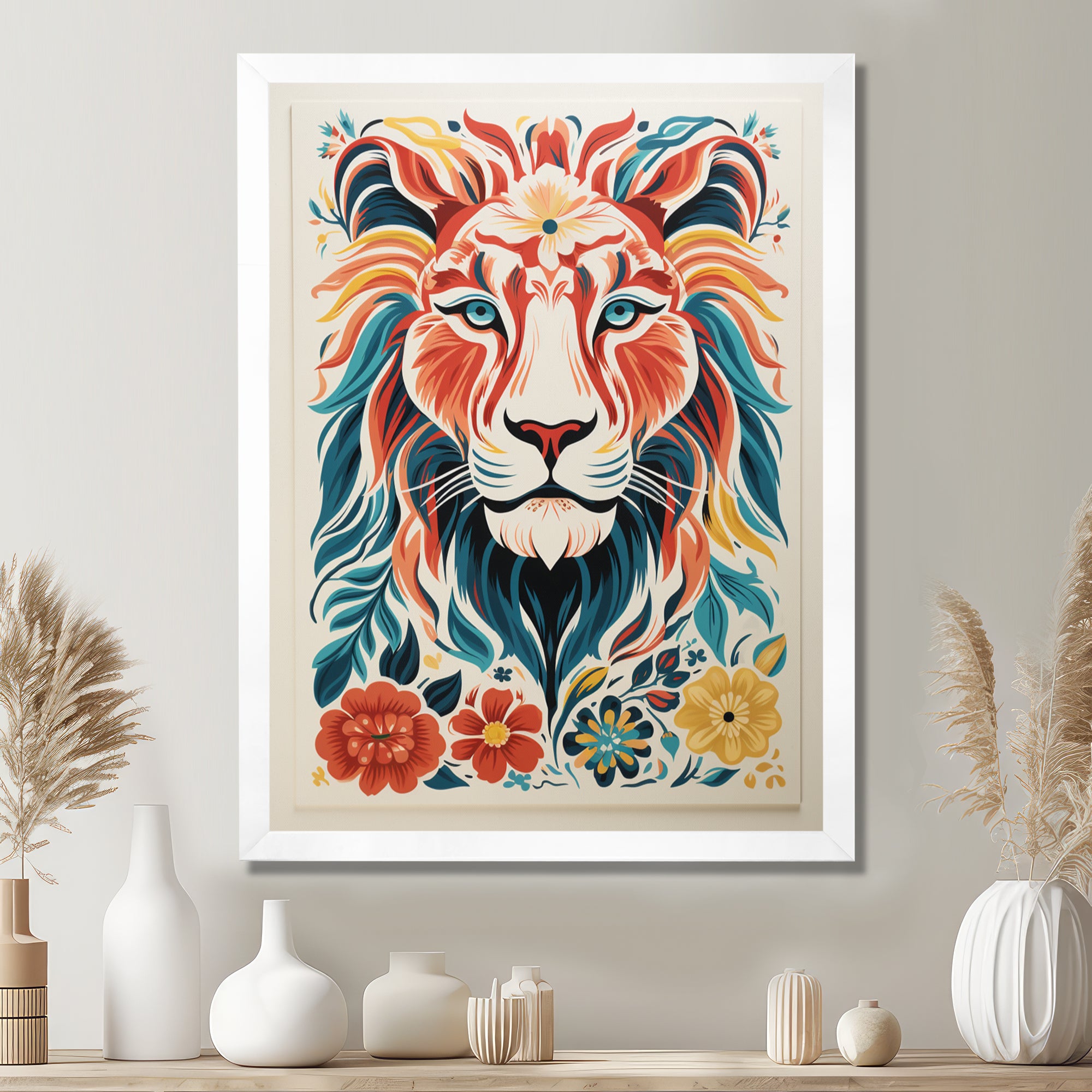 Multi-color LION GRAPHIC - Lion Bedroom Wall Art