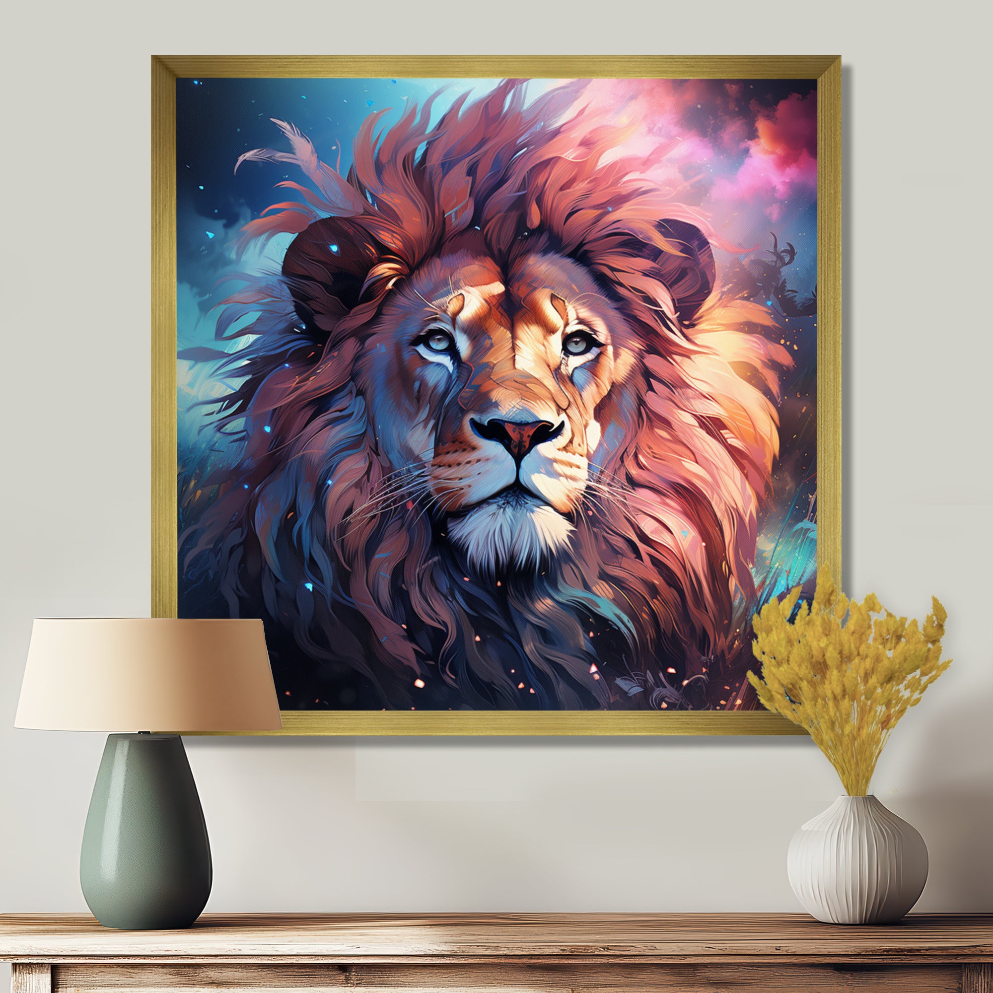 Majestic Lion Wild Night Glory - Lion Canvas Wall Art
