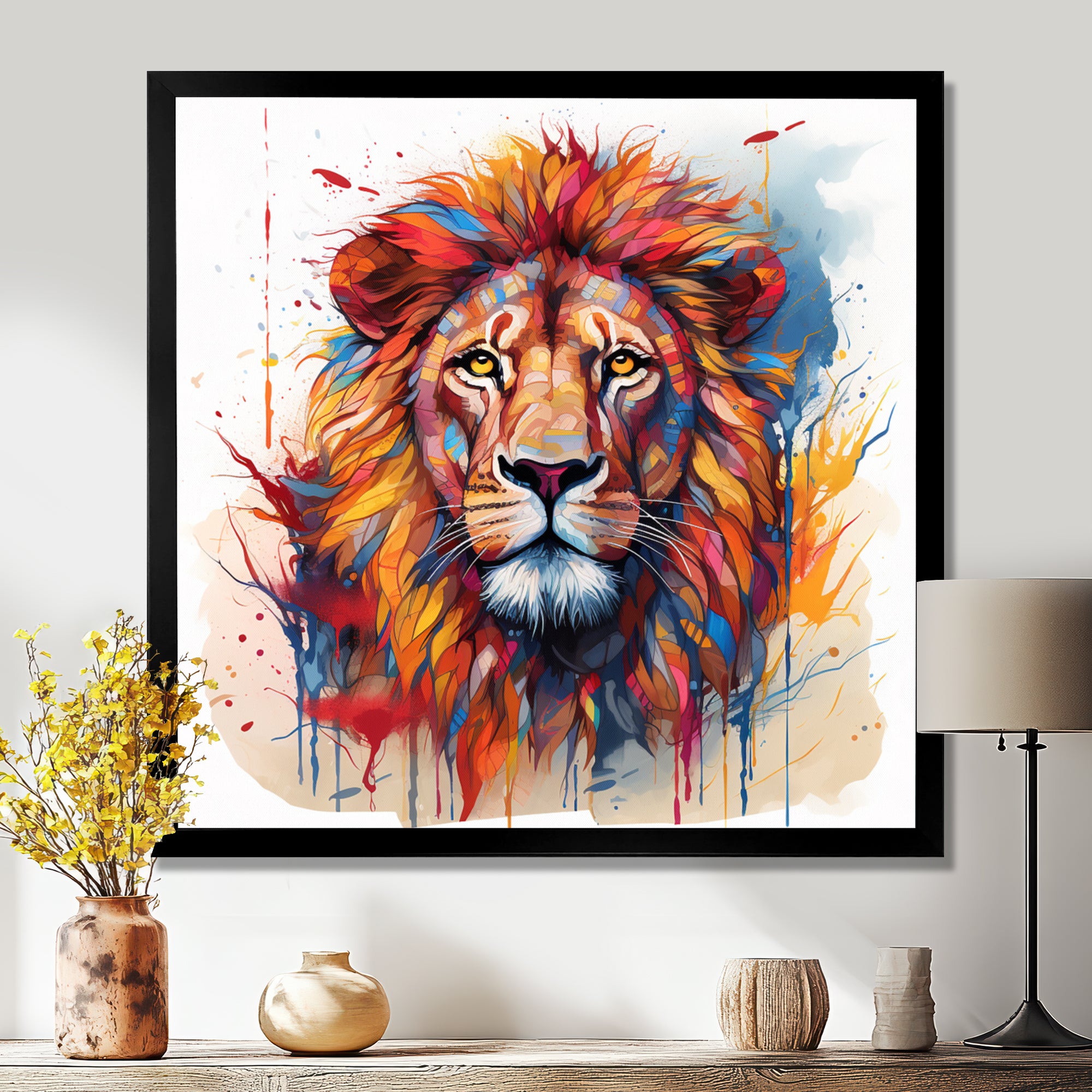 Colorful Lion On White - Lion Canvas Wall Art