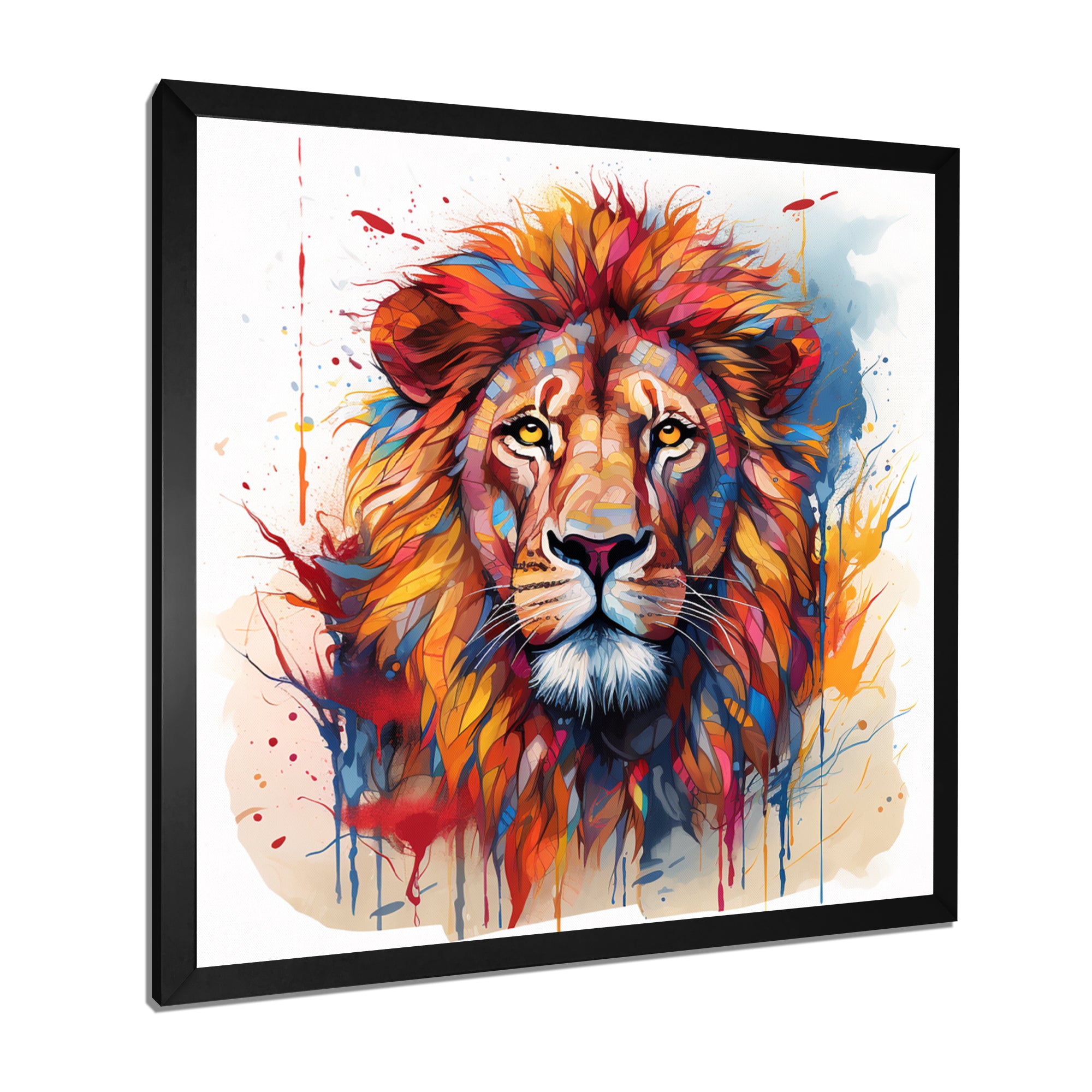 Colorful Lion On White - Lion Canvas Wall Art