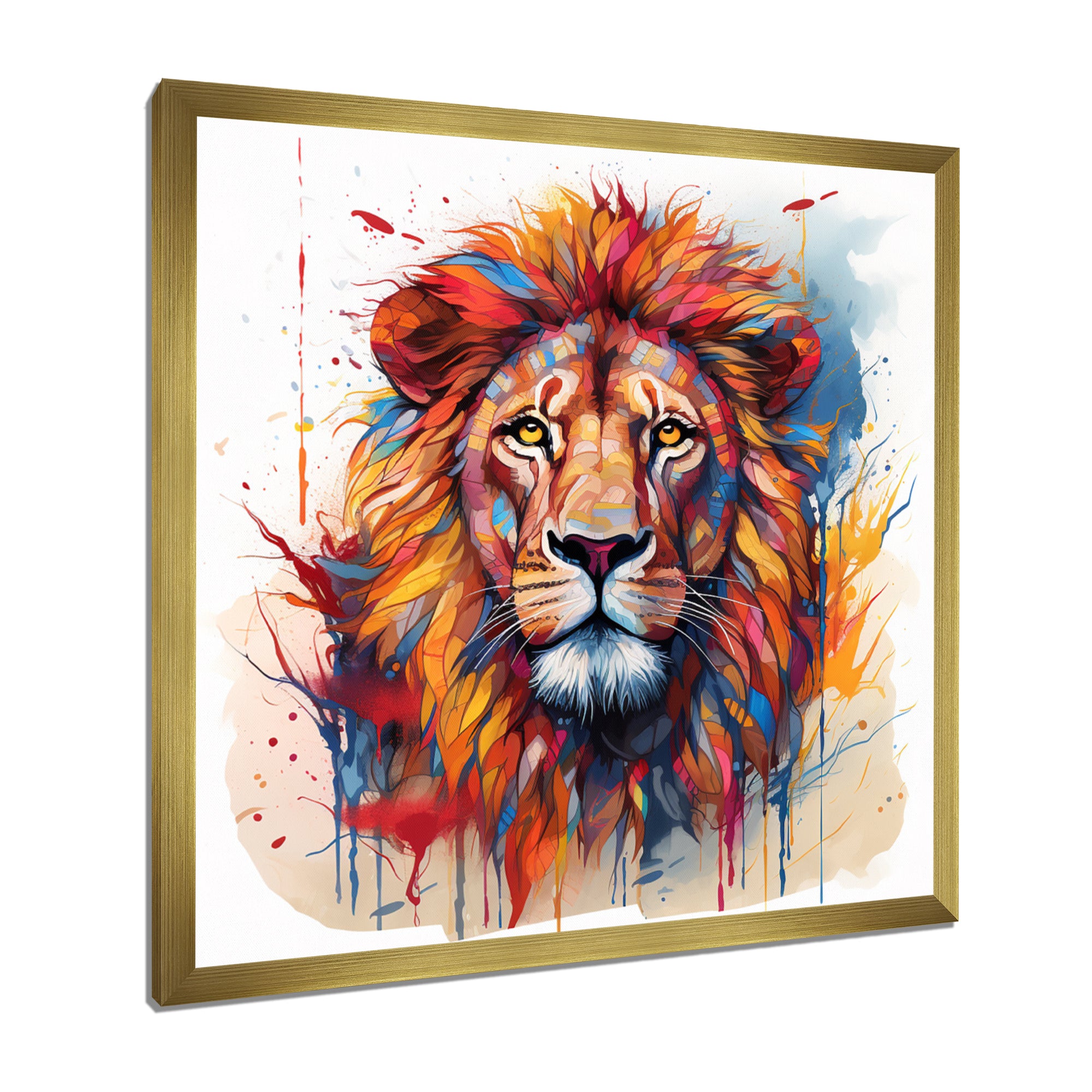 Colorful Lion On White - Lion Canvas Wall Art