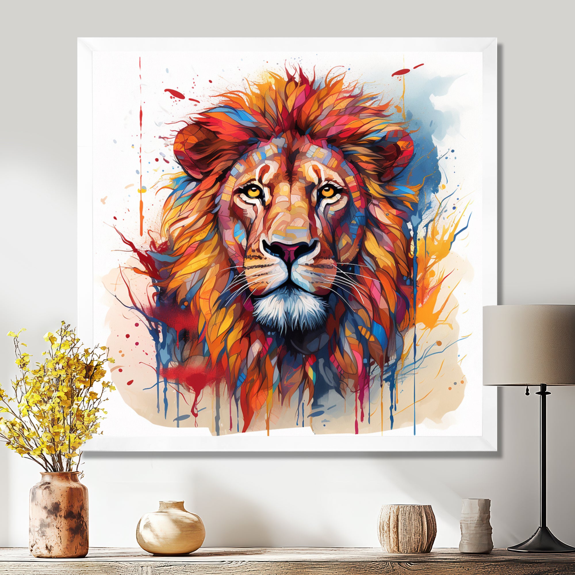 Colorful Lion On White - Lion Canvas Wall Art