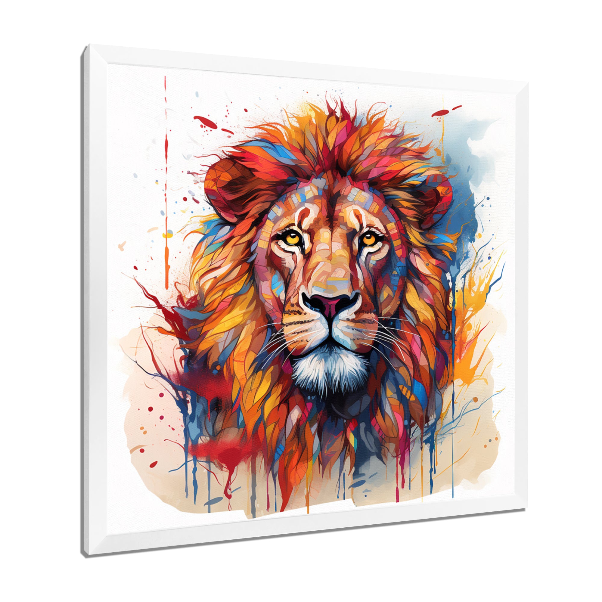 Colorful Lion On White - Lion Canvas Wall Art