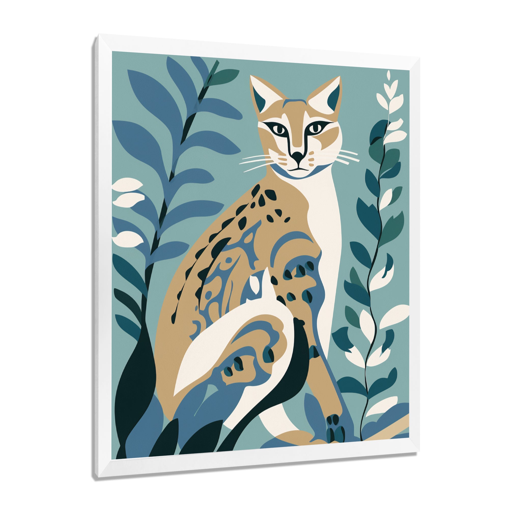 Lynx Portrait Faded Retro Blue Illustration - Brown Cat Wall Art