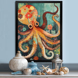 Flowerful Octopus Deep Sea Boho Vintage - Octopus Living Room Wall Art