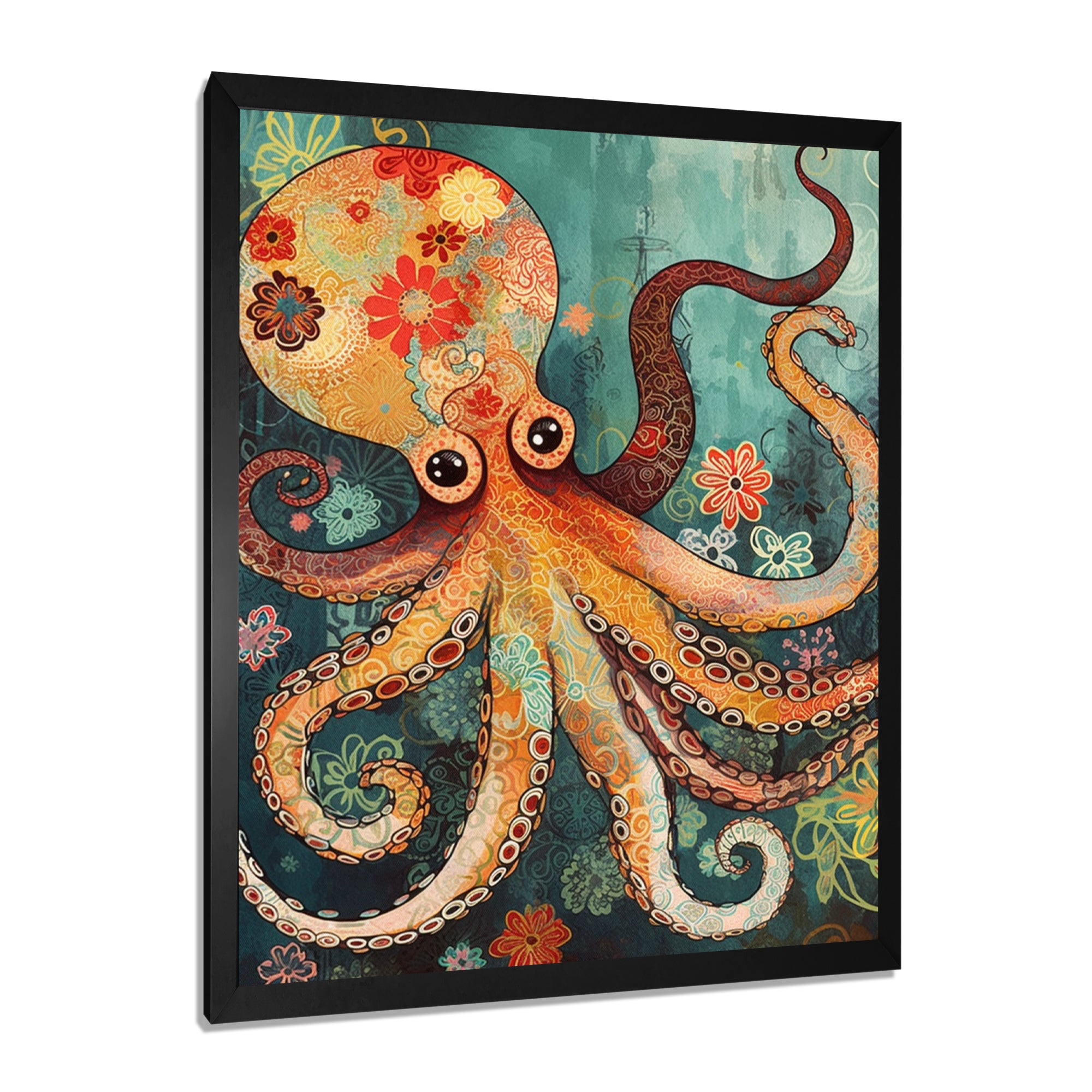 Flowerful Octopus Deep Sea Boho Vintage - Octopus Living Room Wall Art