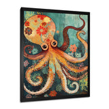 Flowerful Octopus Deep Sea Boho Vintage - Octopus Living Room Wall Art