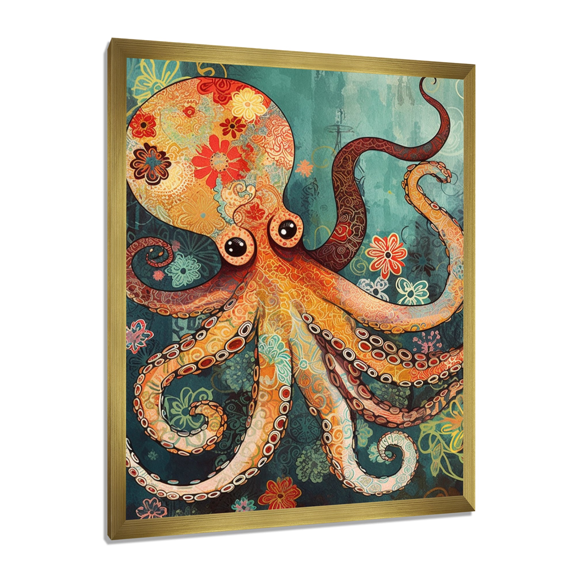 Flowerful Octopus Deep Sea Boho Vintage - Octopus Living Room Wall Art