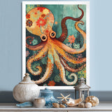 Flowerful Octopus Deep Sea Boho Vintage - Octopus Living Room Wall Art