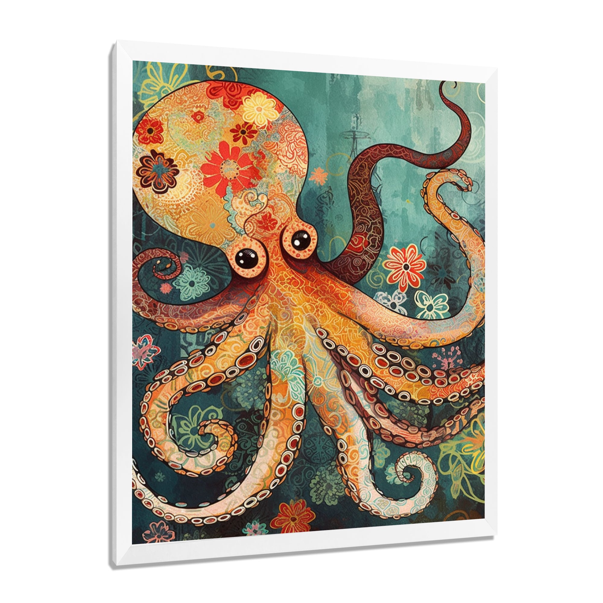 Flowerful Octopus Deep Sea Boho Vintage - Octopus Living Room Wall Art