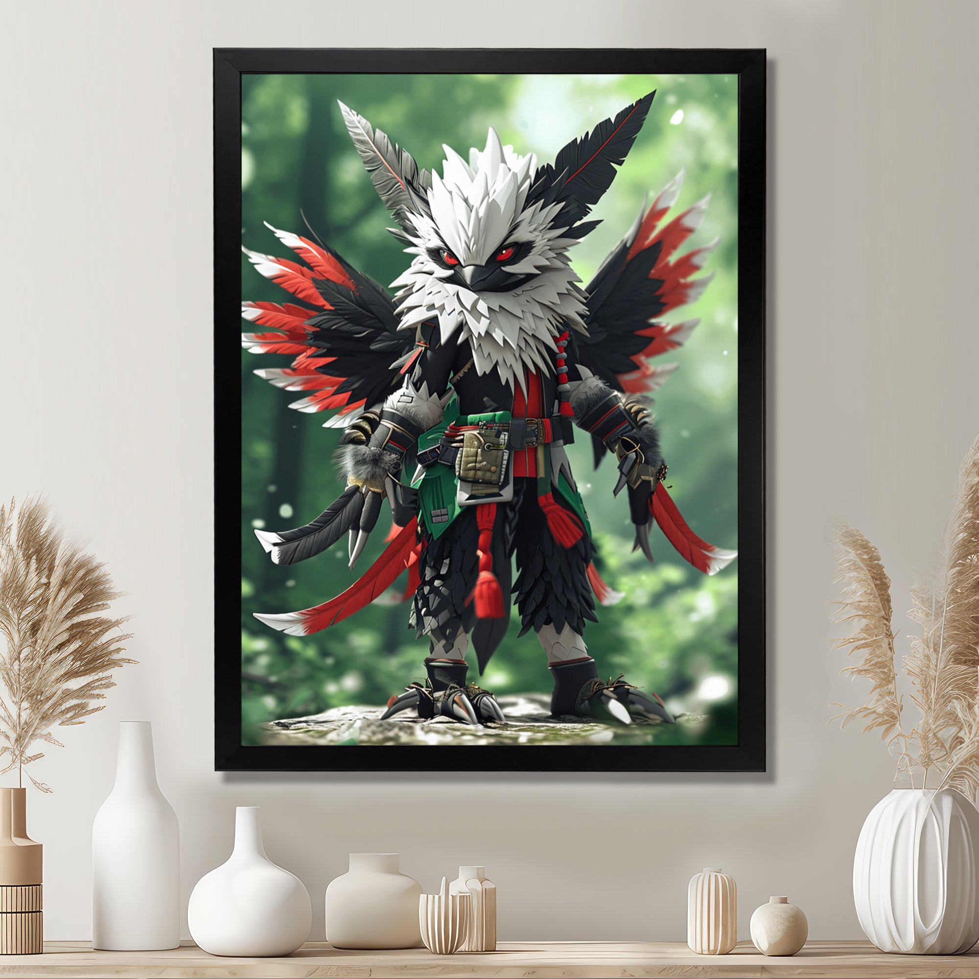 White Owl Feathered Fantasy Warrior - Owl Bedroom Wall Art