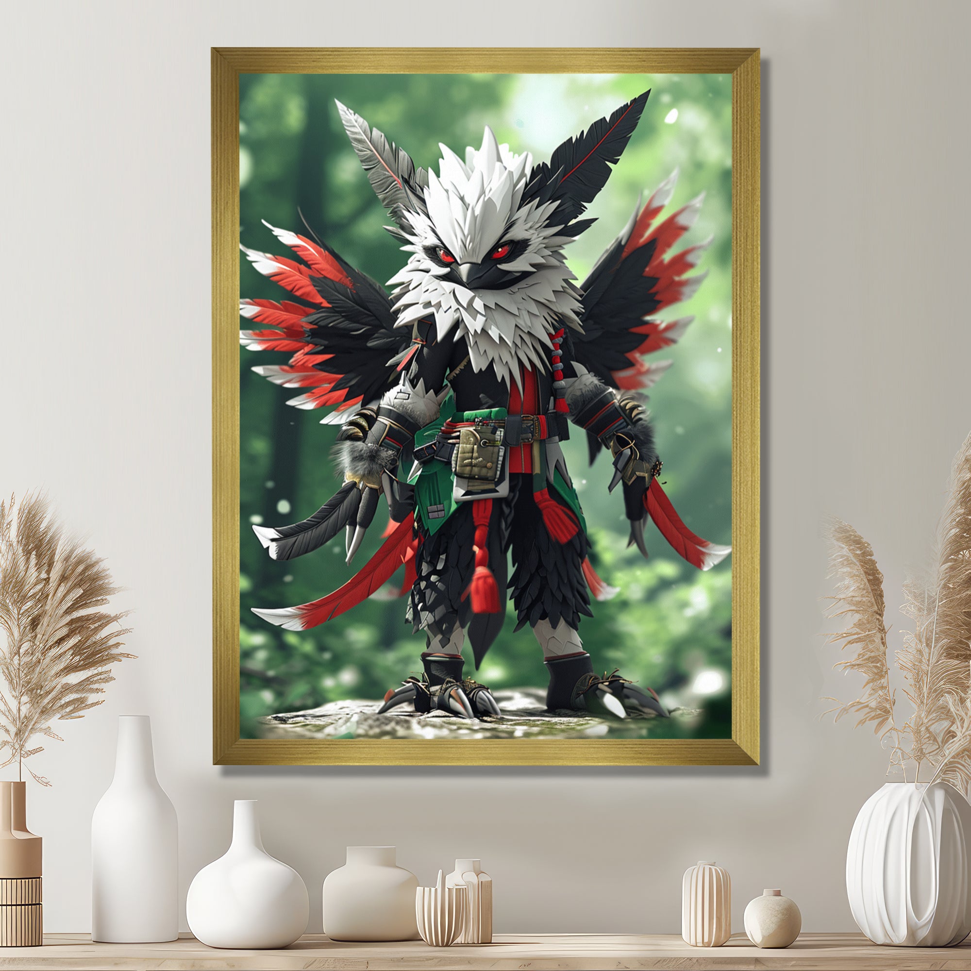 White Owl Feathered Fantasy Warrior - Owl Bedroom Wall Art