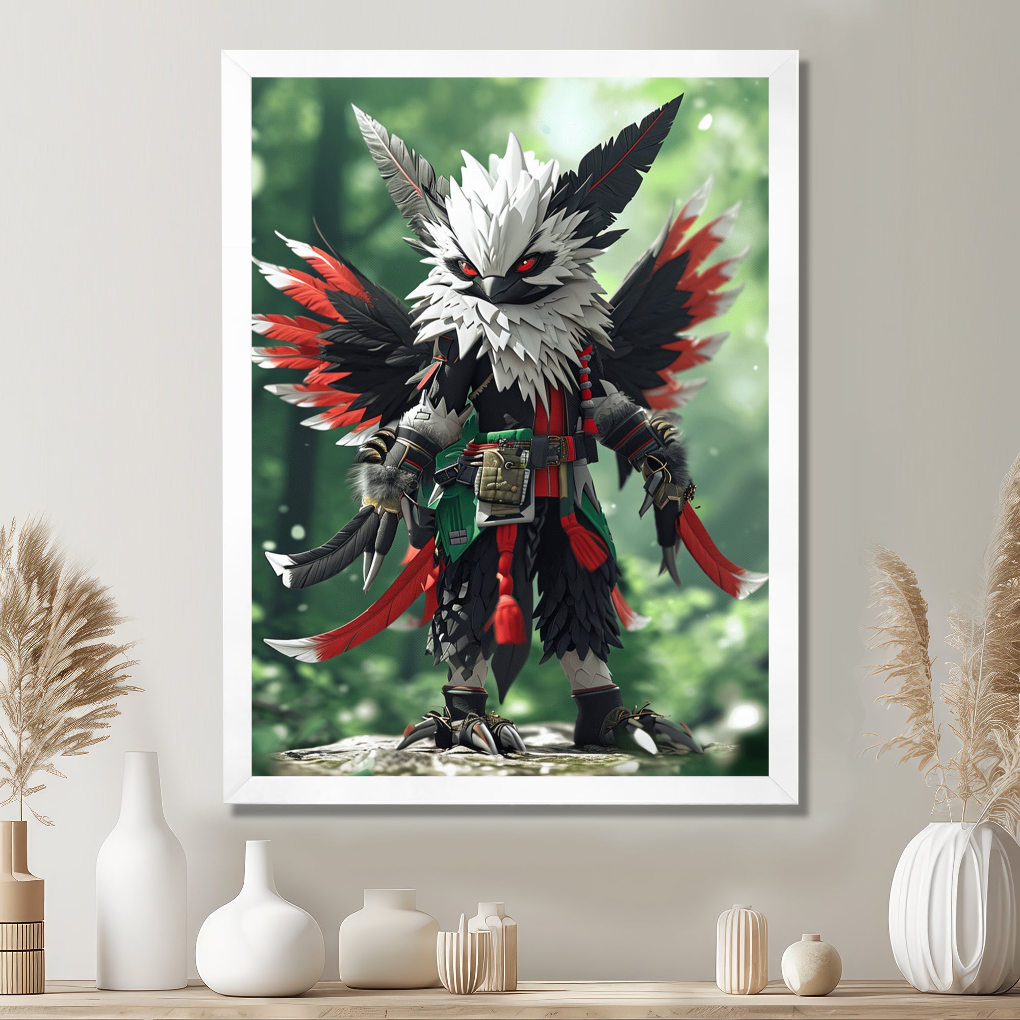 White Owl Feathered Fantasy Warrior - Owl Bedroom Wall Art
