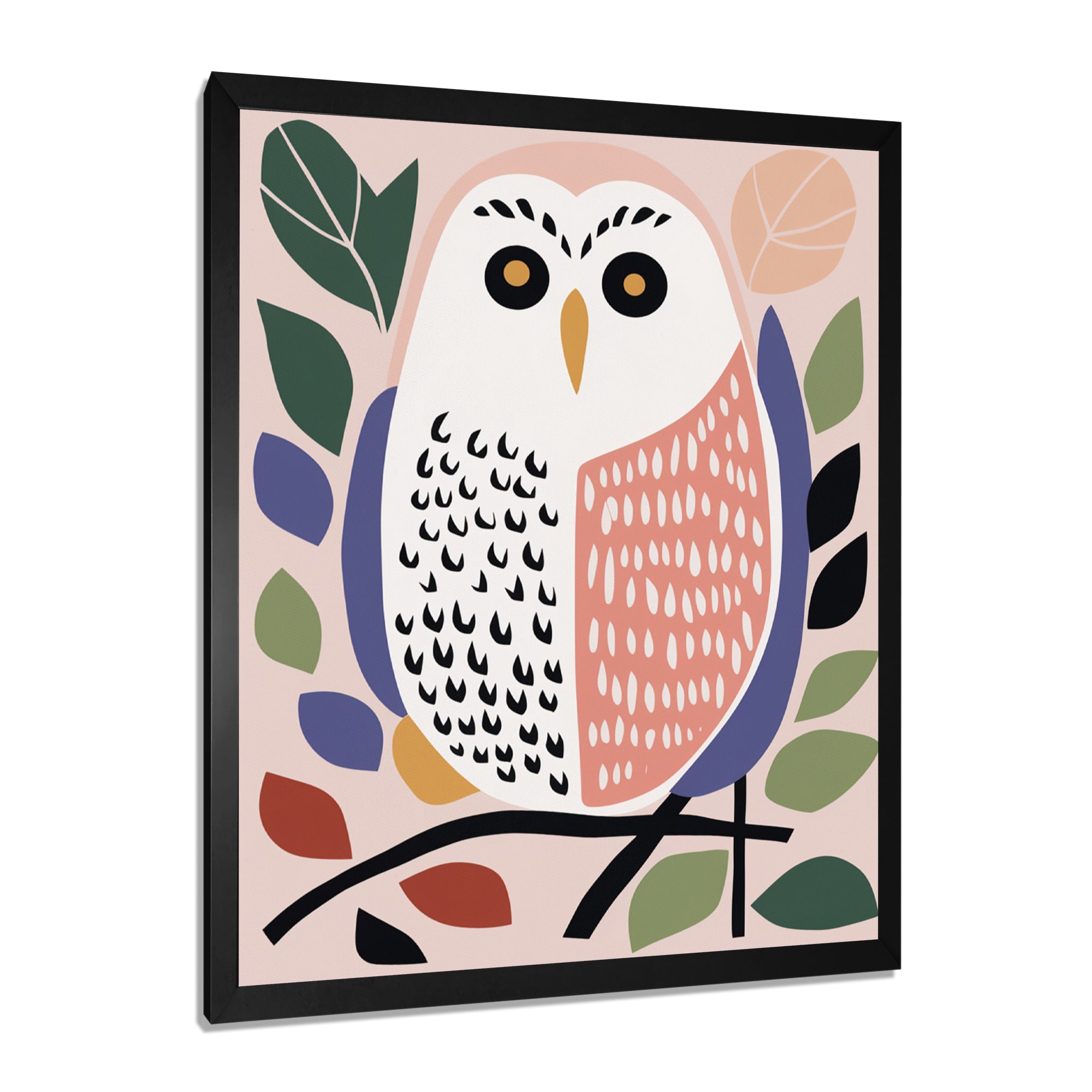 Playful Graphic White Owl Retro Colors - Owl Canvas Wall Art