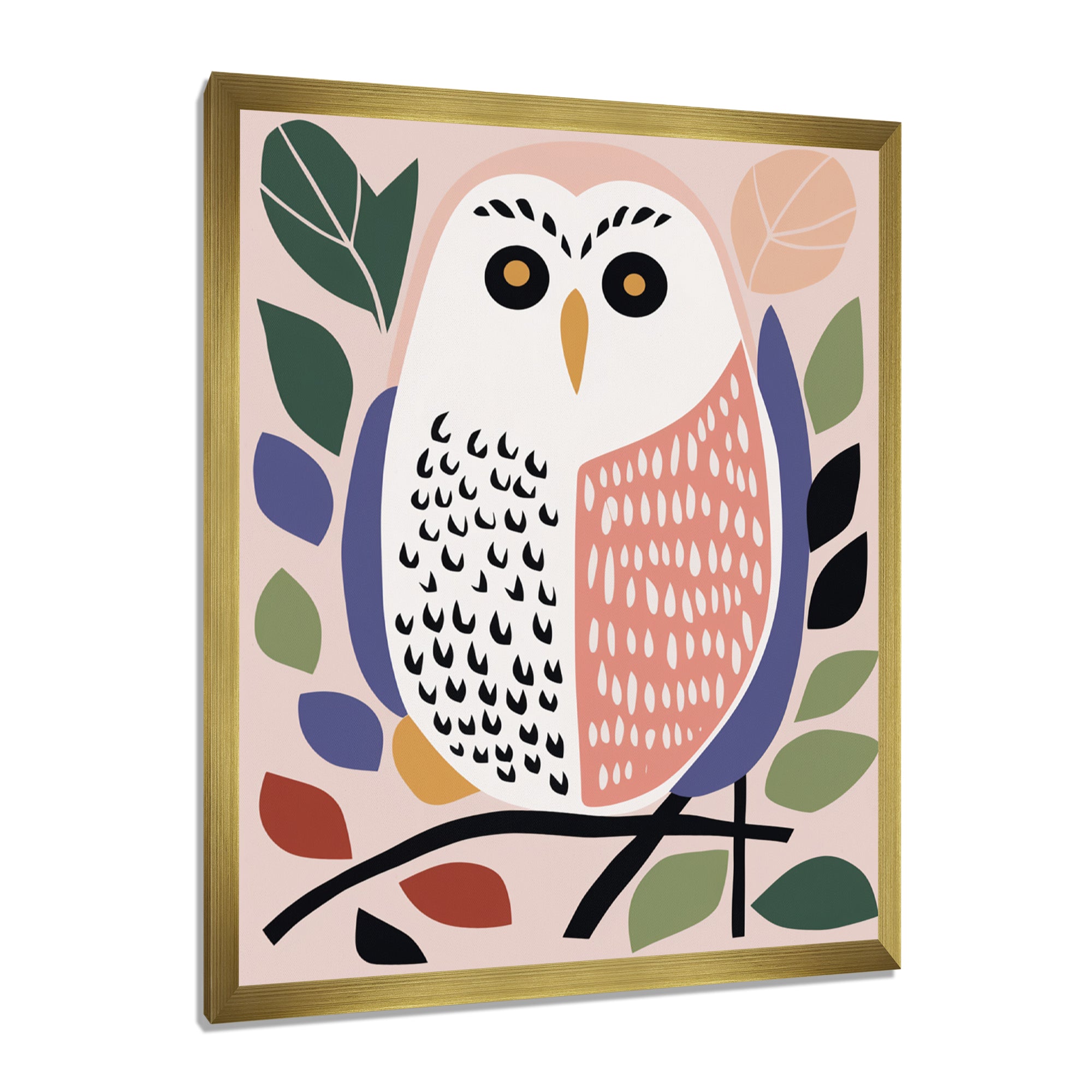 Playful Graphic White Owl Retro Colors - Owl Canvas Wall Art