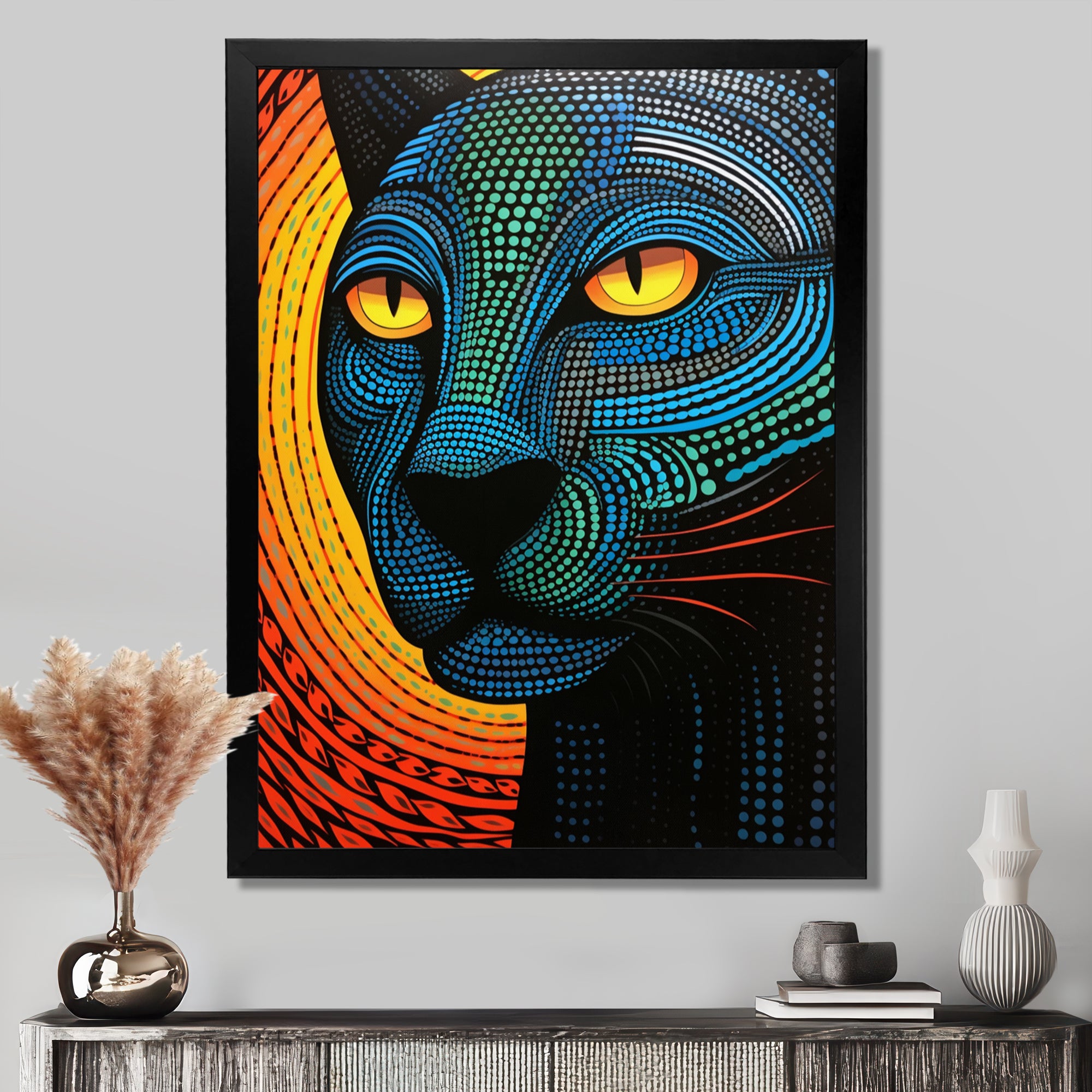 Blue Abstract Portrait Of Black Panther - Panther Wall Art Prints