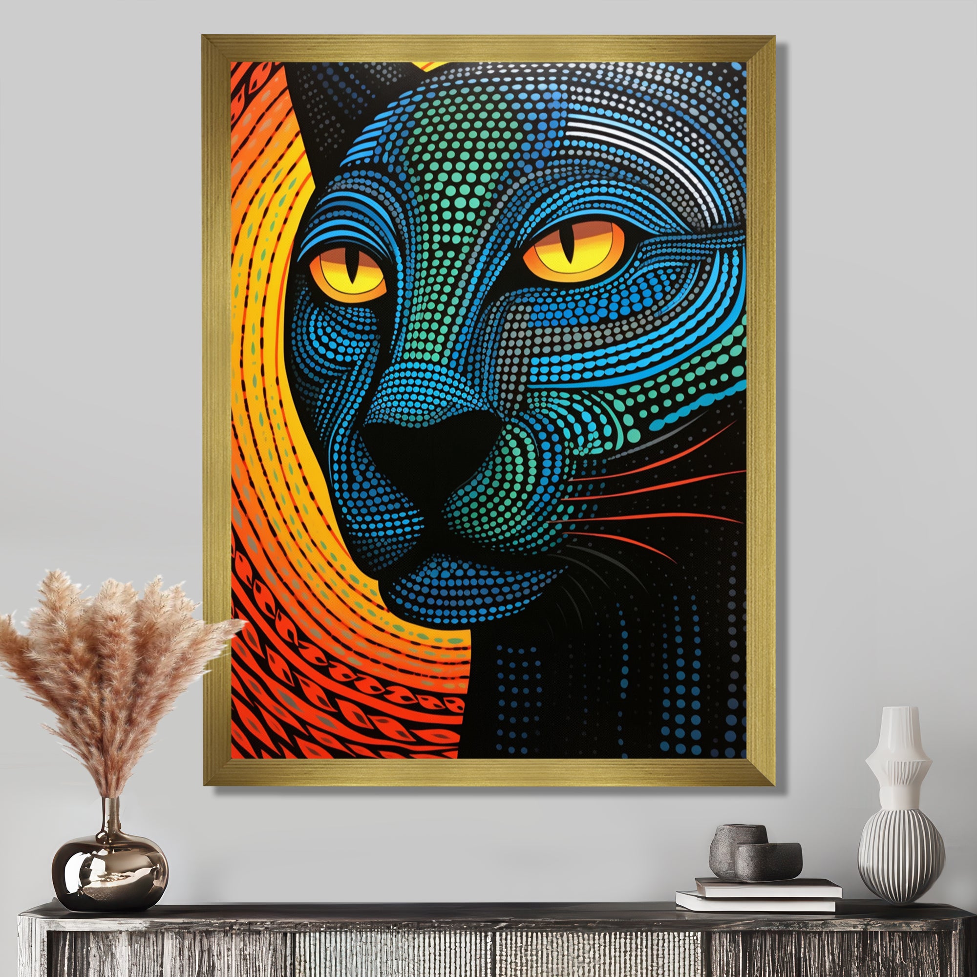 Blue Abstract Portrait Of Black Panther - Panther Wall Art Prints
