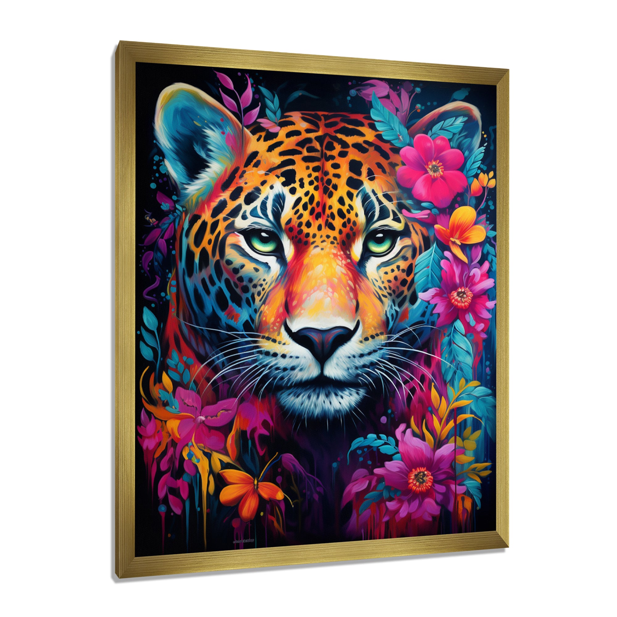 Tiger Portrait With Blossoming Fuchsia Flower - Tiger Fashion Wall Art Prints