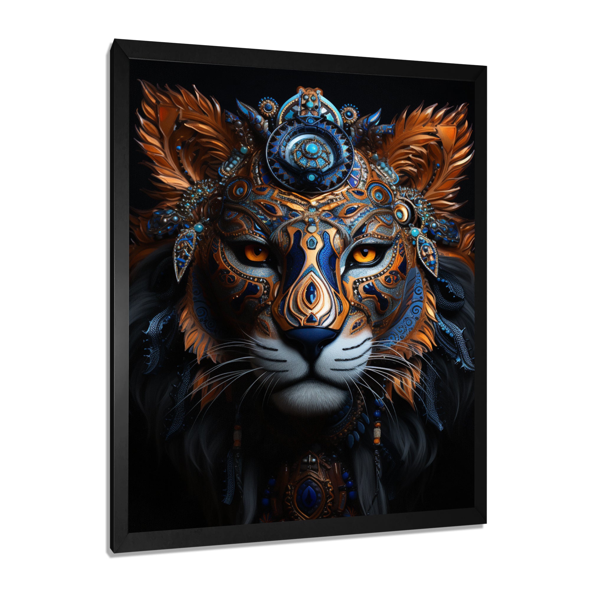 Shamanic Tribal Portrait Of Tiger Tribe - Tiger Fashion Large Canvas Wall Art