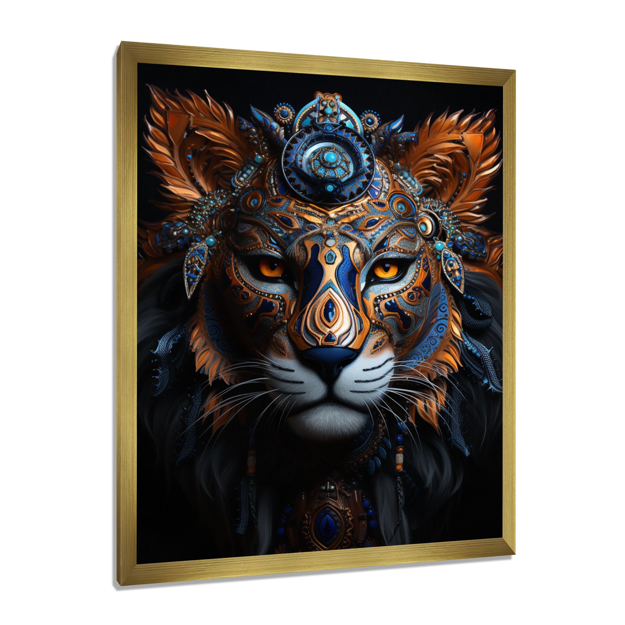 Shamanic Tribal Portrait Of Tiger Tribe - Tiger Fashion Large Canvas Wall Art