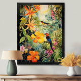 Colorful Birds In Flowery Tropical Jungle - Bird Floral Living Room Wall Art