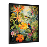 Colorful Birds In Flowery Tropical Jungle - Bird Floral Living Room Wall Art