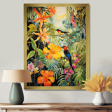 Colorful Birds In Flowery Tropical Jungle - Bird Floral Living Room Wall Art